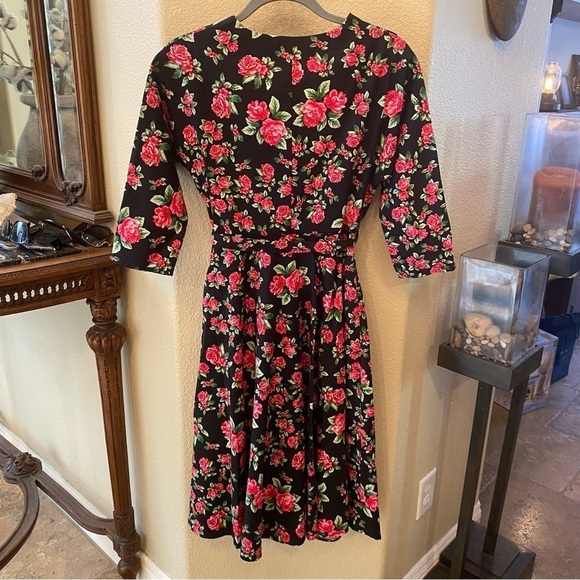NWT~WHISPERING IVY Women Retro Floral Button Front Tie Waist Midi Dress Size 4 - Picture 6 of 9